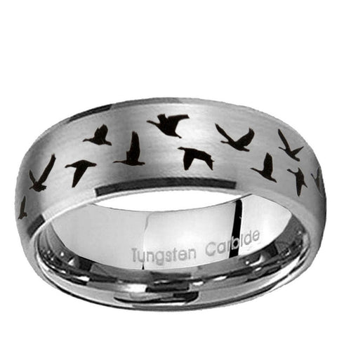 10mm Flying Geese Hunting Dome Tungsten Carbide Gray Engagement Ring