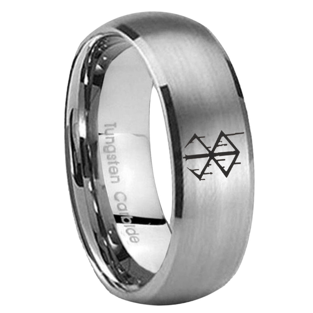8MM Stigma Sangrando Berserk Inspired Dome Brushed Gray Tungsten Wedding Band
