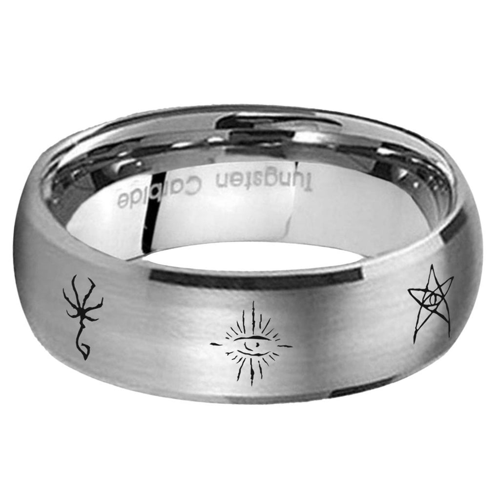 5MM Blackborne Caryll Runes Dome Brushed Gray Tungsten Wedding Band