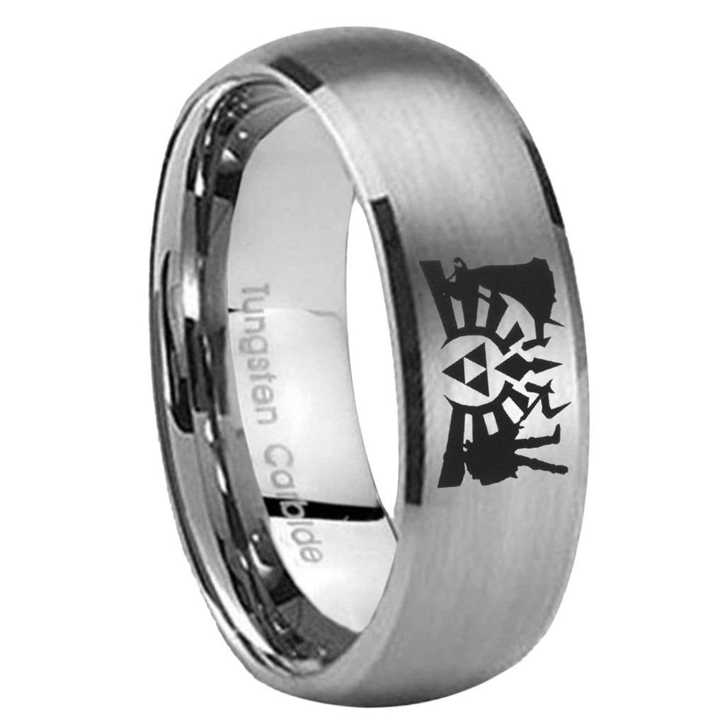 8MM Zelda Link Dome Brushed Gray Tungsten Wedding Band