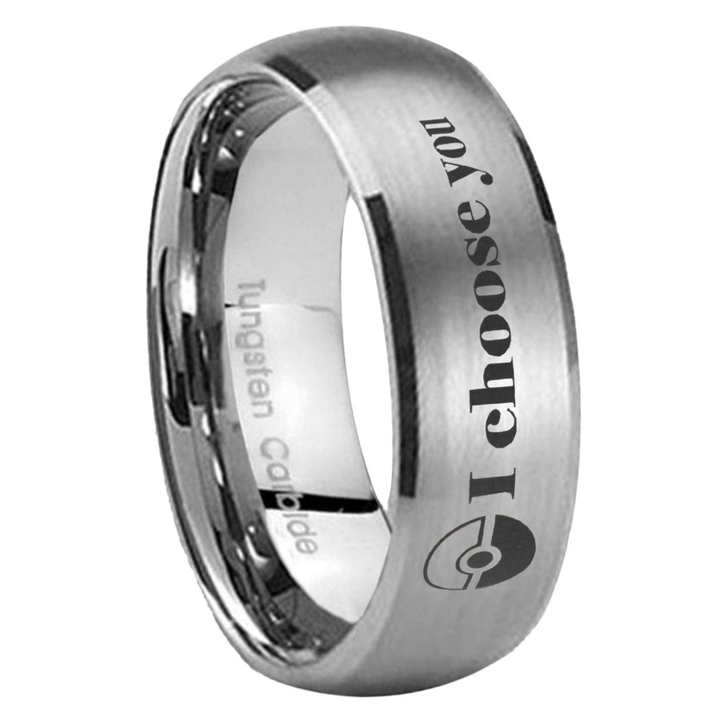 8MM Pokeball Pokemon Dome Brushed Gray Tungsten Wedding Band