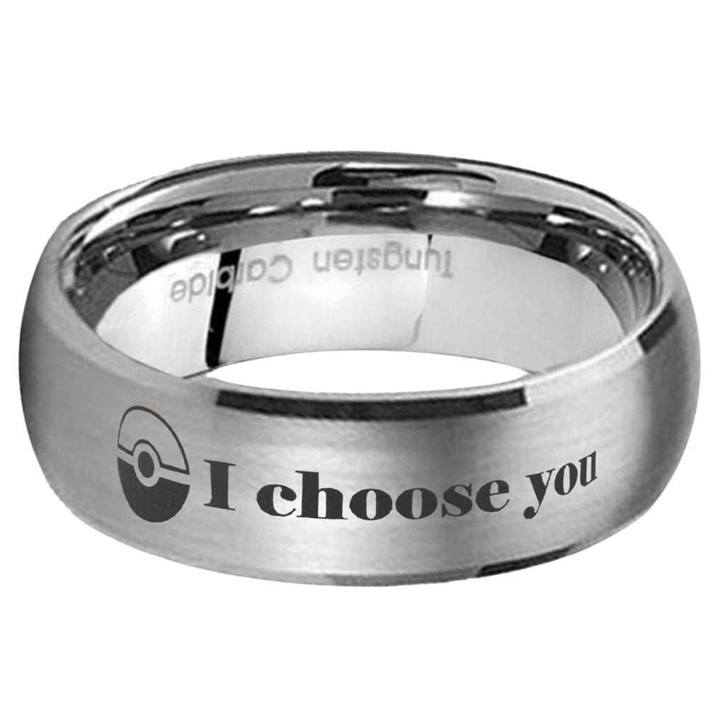 5MM Pokeball Pokemon Dome Brushed Gray Tungsten Wedding Band