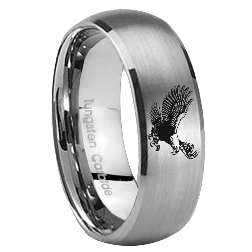 8MM Flying American Eagle Dome Brushed Gray Tungsten Wedding Band