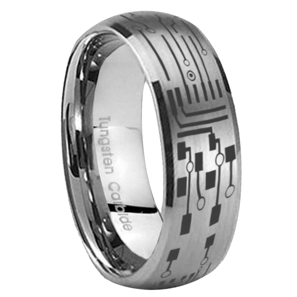 8MM Circuit Board Dome Brushed Gray Tungsten Wedding Band