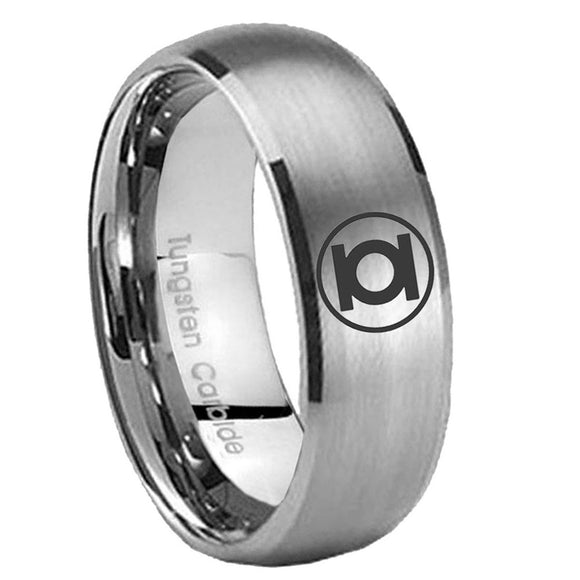 8mm Green Lantern Dome Matte Silver Tungsten Wedding Bands