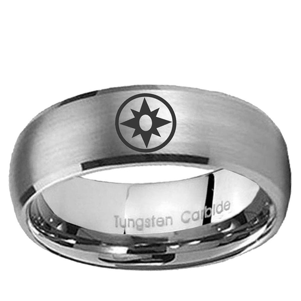 5MM Star Sapphire Lantern Dome Brushed Gray Tungsten Wedding Band