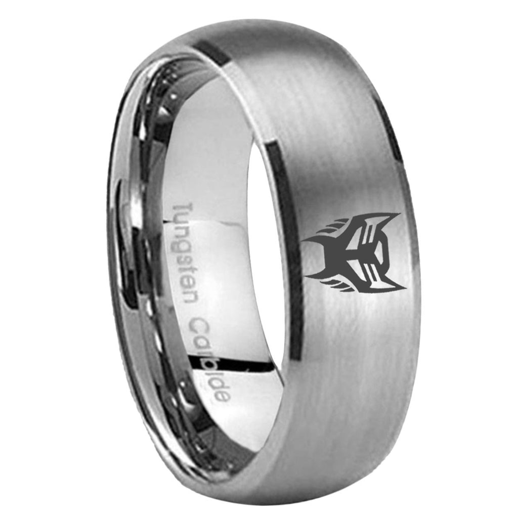 8MM Transformers Insignias Dome Brushed Gray Tungsten Wedding Band
