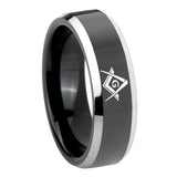 10mm-Freemason-Masonic-Beveled-Glossy-Black-2-Tone-Tungsten-Mens-Ring-Engraved