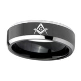 10mm-Freemason-Masonic-Beveled-Glossy-Black-2-Tone-Tungsten-Mens-Ring-Engraved
