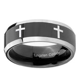 10mm-Crosses-Beveled-Edges-Glossy-Black-2-Tone-Tungsten-Mens-Ring-Personalized
