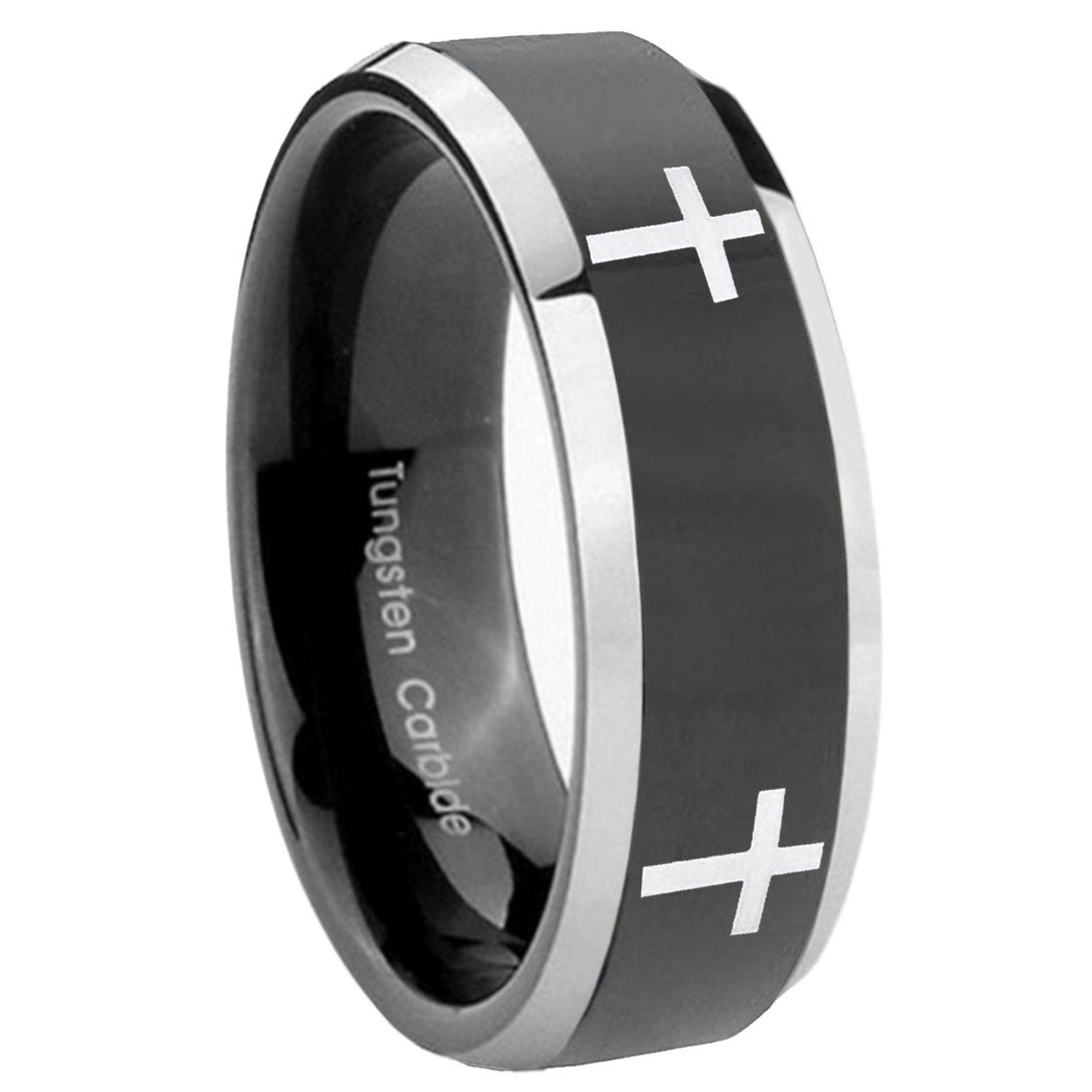 Etched Tribal Pattern Tungsten Carbide Couple Rings