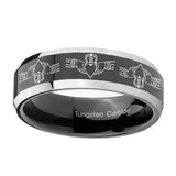 8mm-Irish-Claddagh-Beveled-Edges-Glossy-Black-2-Tone-Tungsten-Mens-Promise-Ring