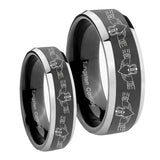 His Hers Irish Claddagh Beveled Glossy Black 2 Tone Tungsten Rings Set