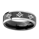 10mm-Master-Mason-Masonic--Beveled-Glossy-Black-2-Tone-Tungsten-Anniversary-Ring
