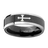 8mm-Christian-Cross-Beveled-Glossy-Black-2-Tone-Tungsten-Mens-Wedding-Band