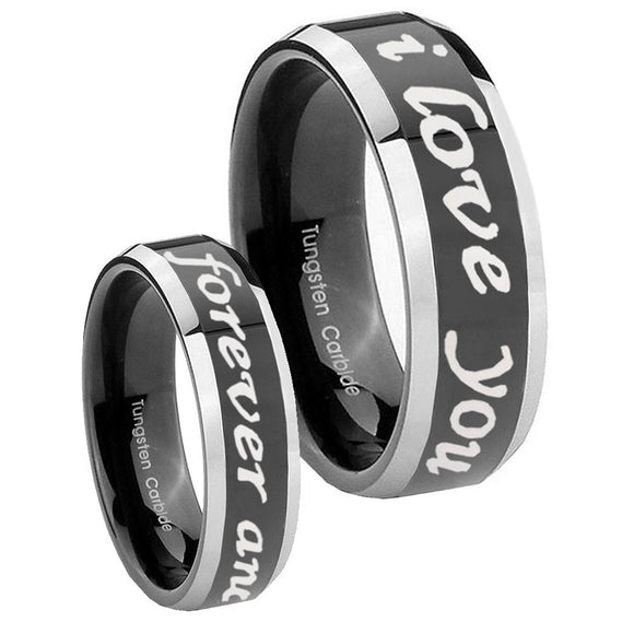 8mm-I-Love-You-Forever-and-ever-Beveled-Glossy-Black-2-Tone-Tungsten-Men's-Ring