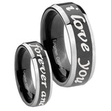 8mm-I-Love-You-Forever-and-ever-Beveled-Glossy-Black-2-Tone-Tungsten-Men's-Ring