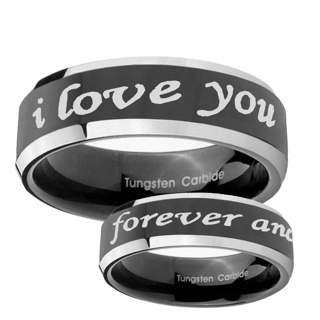 5mm I Love You Forever ever Bevel Glossy Black 2 Tone Tungsten Ring