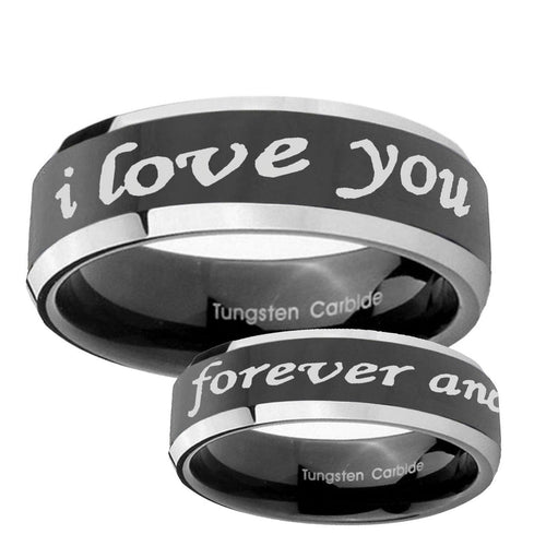 10mm I Love You Forever and ever Beveled Glossy Black 2 Tone Tungsten Bands Ring
