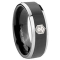 8mm Chief Master Sergeant Vector Bevel Glossy Black 2 Tone Tungsten Ring