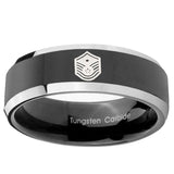 5, 8mm Chief Master Sergeant Vector Beveled Glossy Black 2 Tone Tungsten Mens Ring