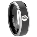 10mm Army Sergeant Major Beveled Edges Glossy Black 2 Tone Tungsten Bands Ring