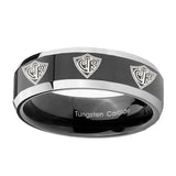 8mm-Multiple-CTR-Beveled-Edges-Glossy-Black-2-Tone-Tungsten-Men's-Wedding-Ring