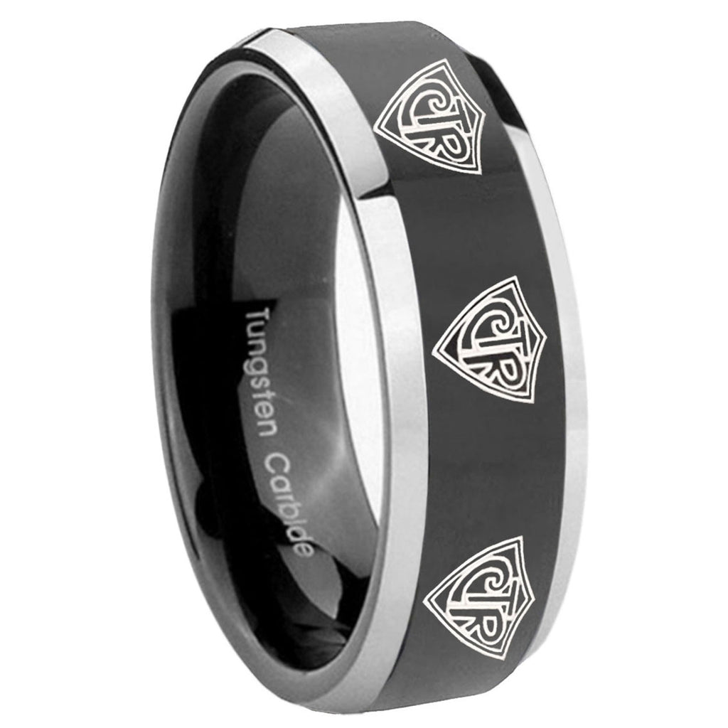 8mm Multiple CTR Beveled Glossy Black 2 Tone Tungsten Ring