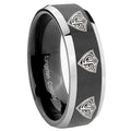 8mm Multiple CTR Beveled Glossy Black 2 Tone Tungsten Ring