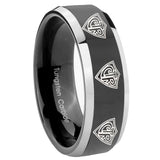 10mm Multiple CTR Beveled Glossy Black 2 Tone Tungsten Mens Engagement Band