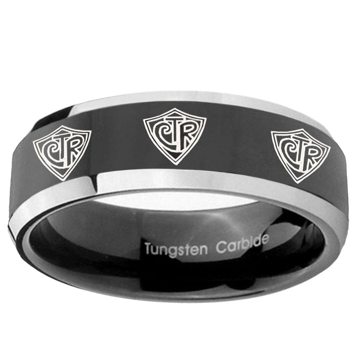 5mm Multiple CTR Beveled Glossy Black 2 Tone Tungsten Ring