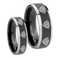 Multiple CTR Beveled Edges Glossy Black 2 Tone Tungsten Mens Set Rings