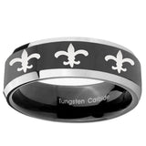 10mm Multiple Fleur-De-Lis Beveled Glossy Black 2 Tone Tungsten Ring