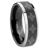 10mm Multiple Crosses Beveled Glossy Black 2 Tone Tungsten Men's Engagement Ring