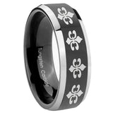 8mm Multiple Fleur Delis Beveled Glossy Black 2 Tone Tungsten Personalized Ring