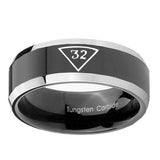 10mm-Masonic-32-Triangle-Freemason-Beveled-Edges-Glossy-Black-2-Tone-Tungsten-Mens-Ring-Personalized