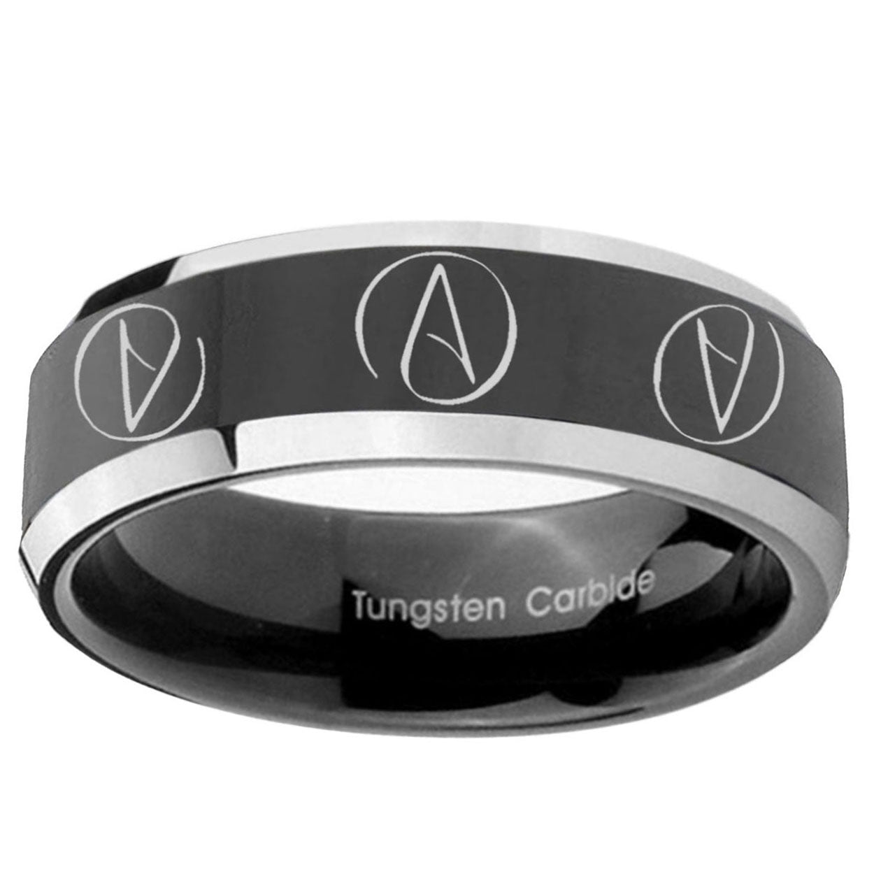 5mm Atheist Design Beveled Glossy Black 2 Tone Tungsten Ring