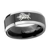 10mm-Wild-Boar-Beveled-Glossy-Black-2-Tone-Tungsten-Engagement-Ring