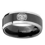 10mm-Masonic-32-Degree-Freemason-Beveled-Edges-Glossy-Black-2-Tone-Tungsten-Mens-Ring-Personalized