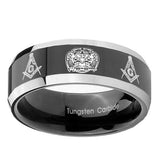 10mm-Masonic-32-Design-Beveled-Edges-Glossy-Black-2-Tone-Tungsten-Bands-Ring