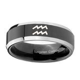 10mm-Aquarius-Horoscope-Beveled-Glossy-Black-2-Tone-Tungsten-Rings-for-Men