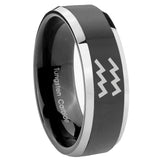 His Hers Aquarius Horoscope Beveled Glossy Black 2 Tone Tungsten Rings for Men Set