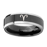 10mm-Aries-Zodiac-Beveled-Glossy-Black-2-Tone-Tungsten-Mens-Engagement-Ring