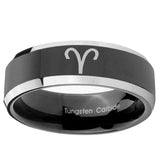 5, 8mm Aries Zodiac Beveled Edge Glossy Black 2 Tone Tungsten Promise Ring