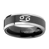 10mm-Cancer-Horoscope-Beveled-Glossy-Black-2-Tone-Tungsten-Men's-Engagement-Ring