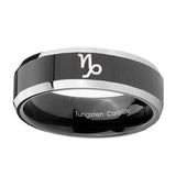 10mm-Capricorn-Zodiac-Beveled-Glossy-Black-2-Tone-Tungsten-Mens-Promise-Ring