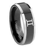 10mm-Gemini-Zodiac-Beveled-Glossy-Black-2-Tone-Tungsten-Men's-Promise-Rings