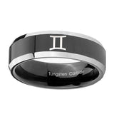 10mm-Gemini-Zodiac-Beveled-Glossy-Black-2-Tone-Tungsten-Men's-Promise-Rings