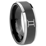 His Hers Gemini Zodiac Beveled Glossy Black 2 Tone Tungsten Wedding Ring Set