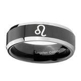 10mm-Leo-Zodiac-Beveled-Edges-Glossy-Black-2-Tone-Tungsten-Carbide-Mens-Ring